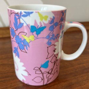 Starbucks 2006 Pink Floral Daisies & Butterfly Mug Flowers Branches Ceramic Blue